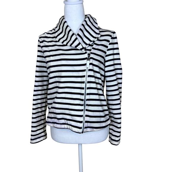 Splendid Jackets & Blazers - Splendid 100% Cotton Knit Moto Jacket Zipper Stripe Double Breasted Small